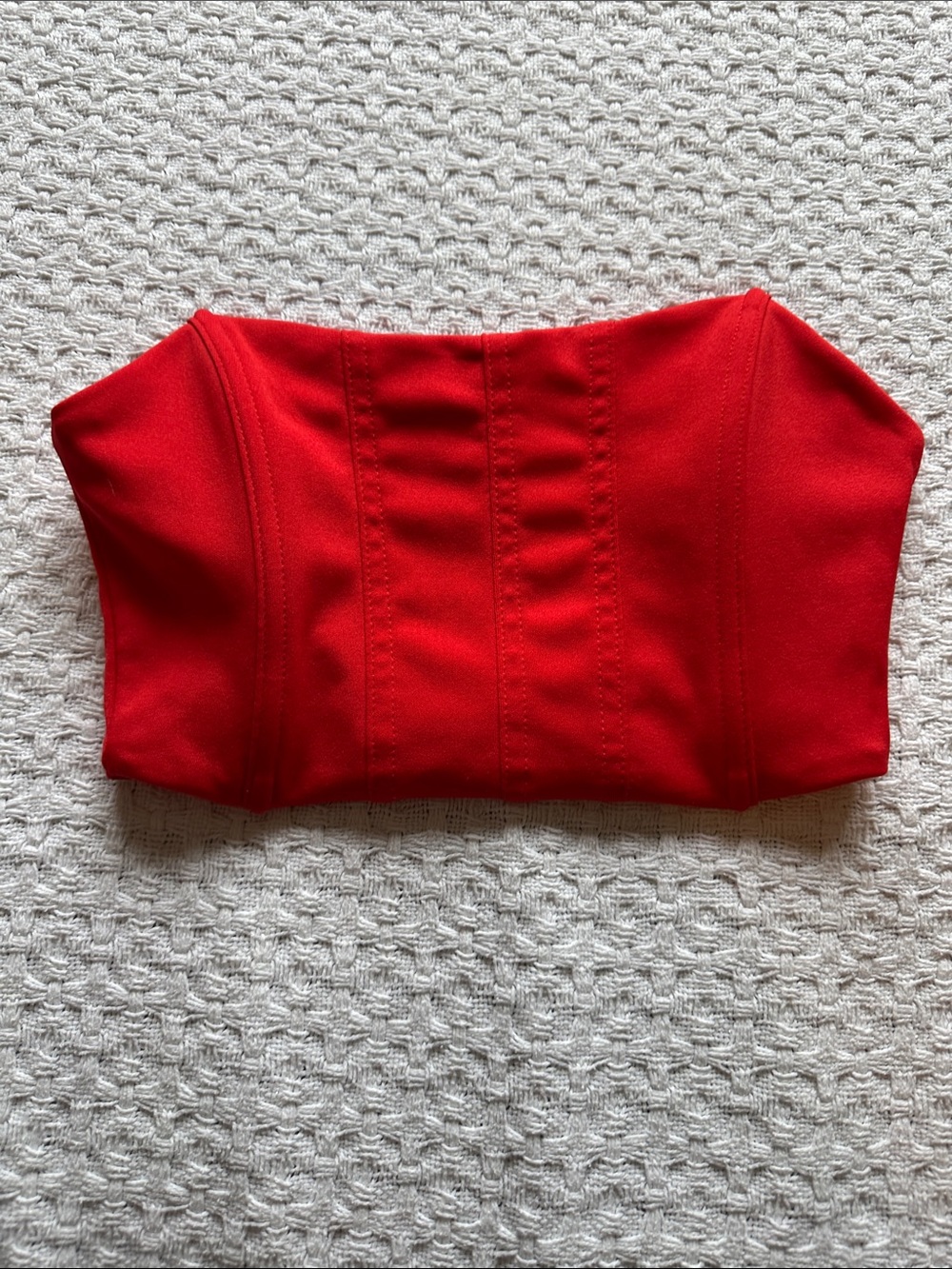 Structured Strapless Crop Top in Red